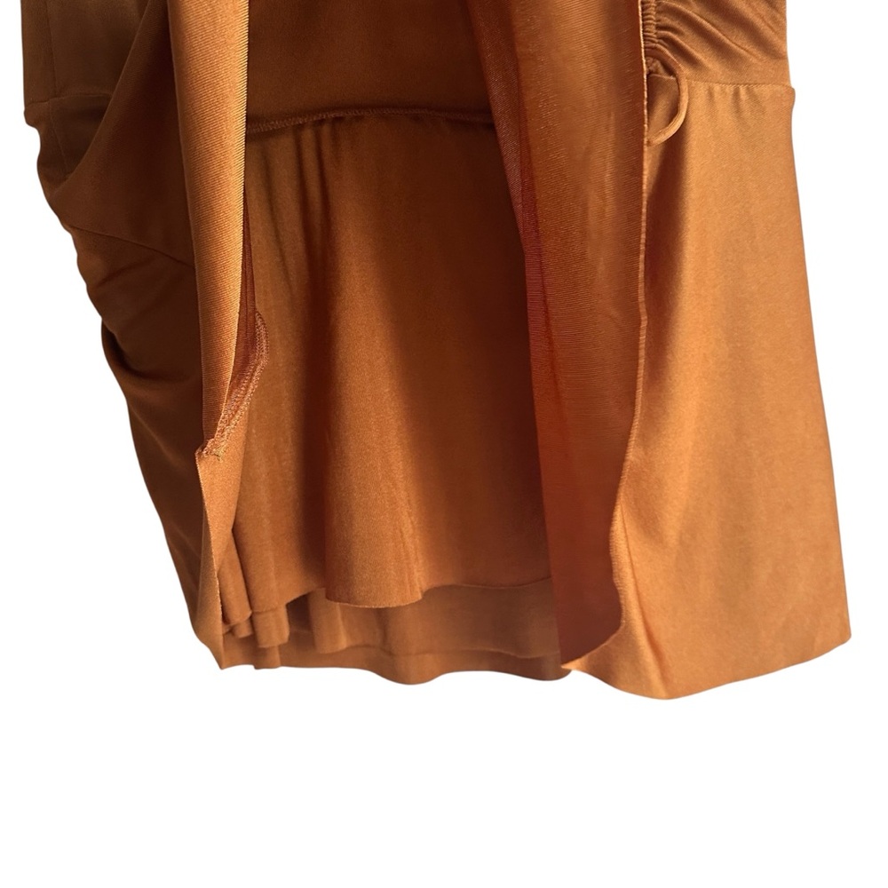 Free People Copper Rust Mini Skirt with Ruched Side Tie - Picture 2 of 6